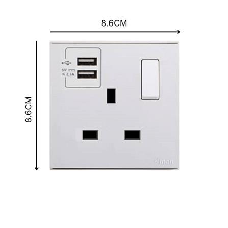 13A 1GANG FLAT PIN WITH 2USB 721384 WHITE SIMON