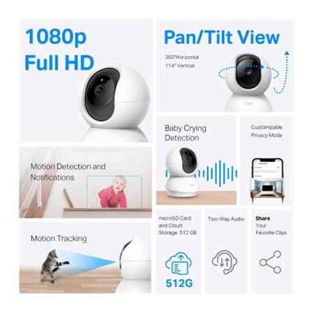 TP-LINK WIFI HOME SECURITY PAN & TILT CAMERA C200 WHITE