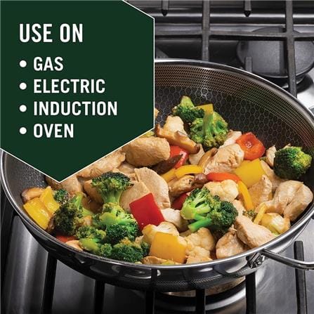 RUSSELL TAYLORS 316 STAINLESS STEEL  NON-STICK HONEY COMB WOK 34CM