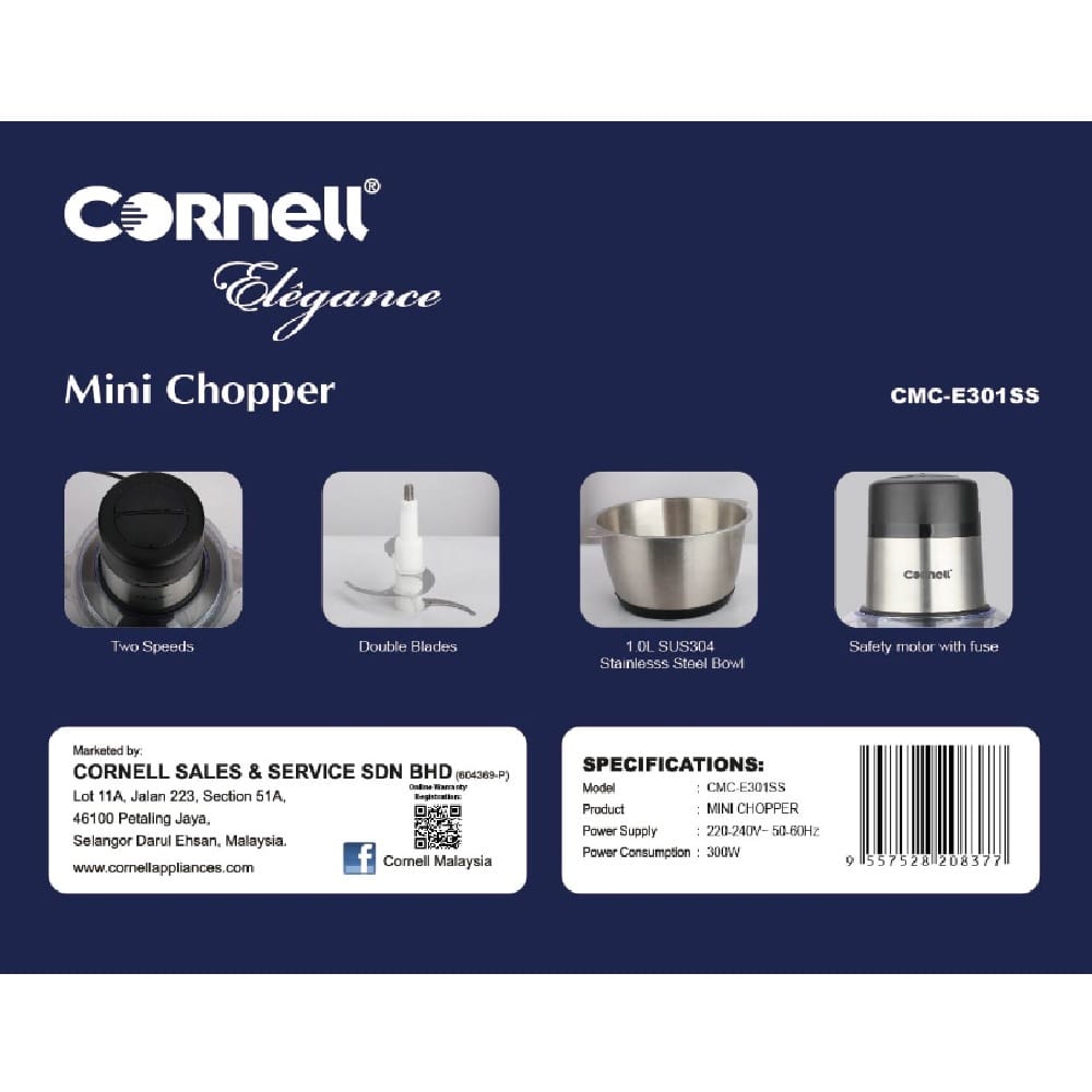 CORNELL FOOD CHOPPER CMC-E301SS 300W 1L STAINLESS STEEL