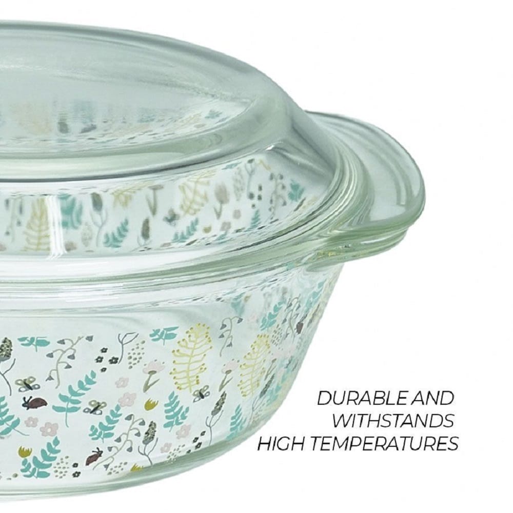 LITTLE HOMES HARVEST BOROSILICATE ROUND GLASS CASSEROLE 2L