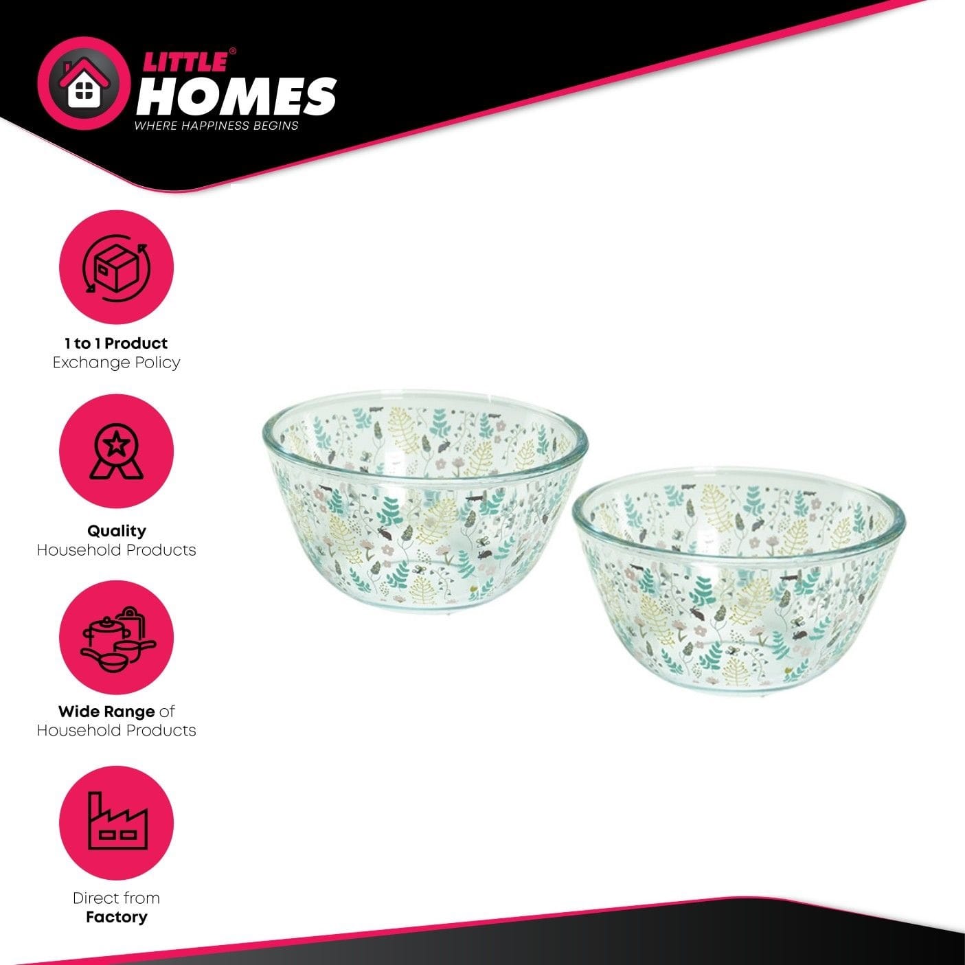LITTLE HOMES HARVEST BOROSILICATE GLASS BOWL SET OF 2PCS