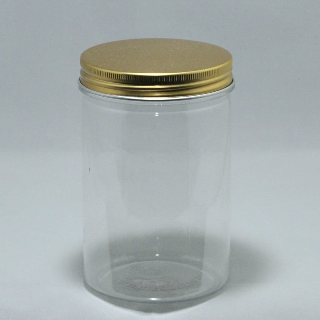 PLASTIC PET JAR 0.8L WITH ALUMINIUM GOLD LID