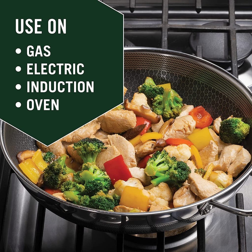 RUSSELL TAYLORS 316 STAINLESS STEEL  NON-STICK HONEY COMB WOK 30CM