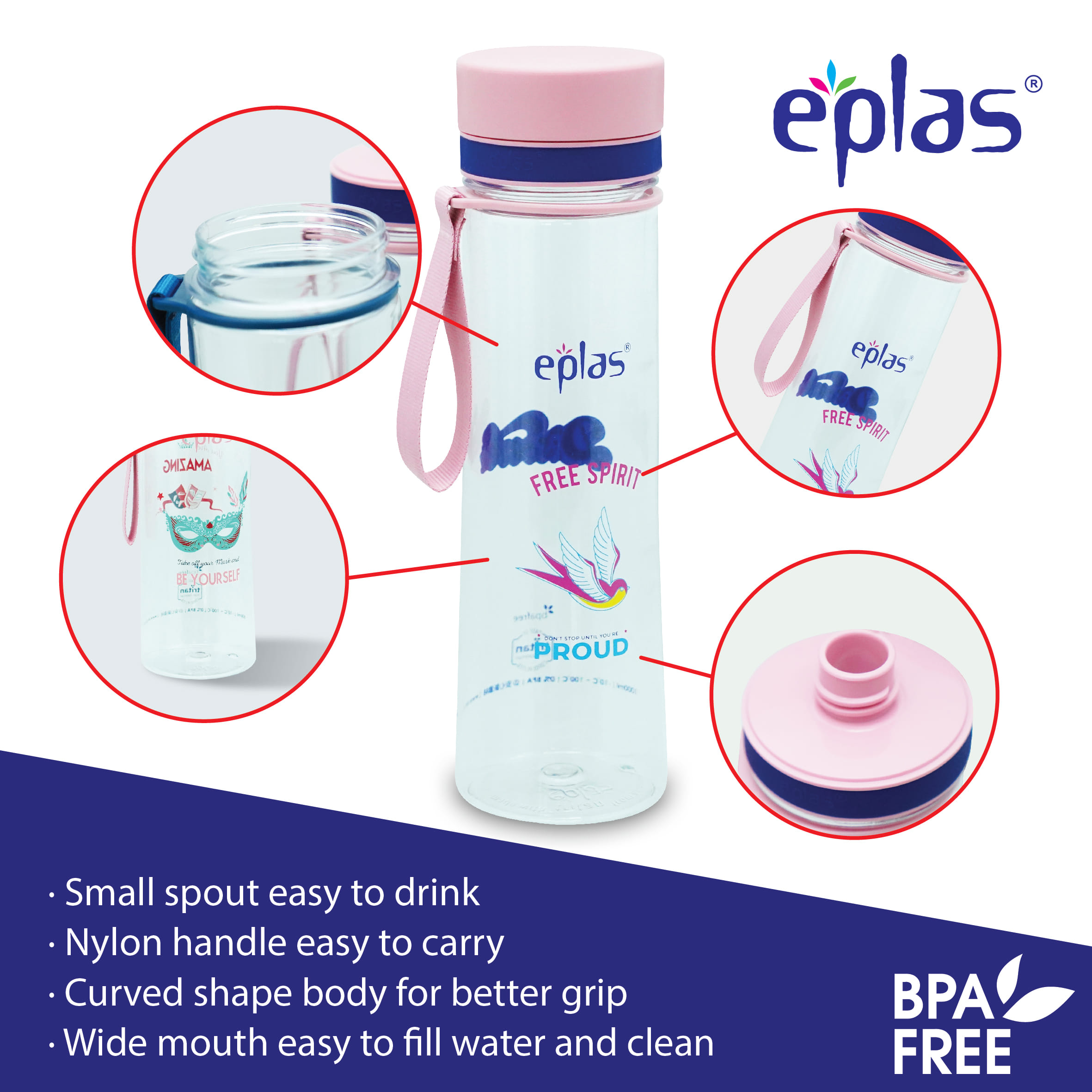 EPLAS WATER BOTTLE TRITAN BPA-FREE 800ML EGH-800BPA