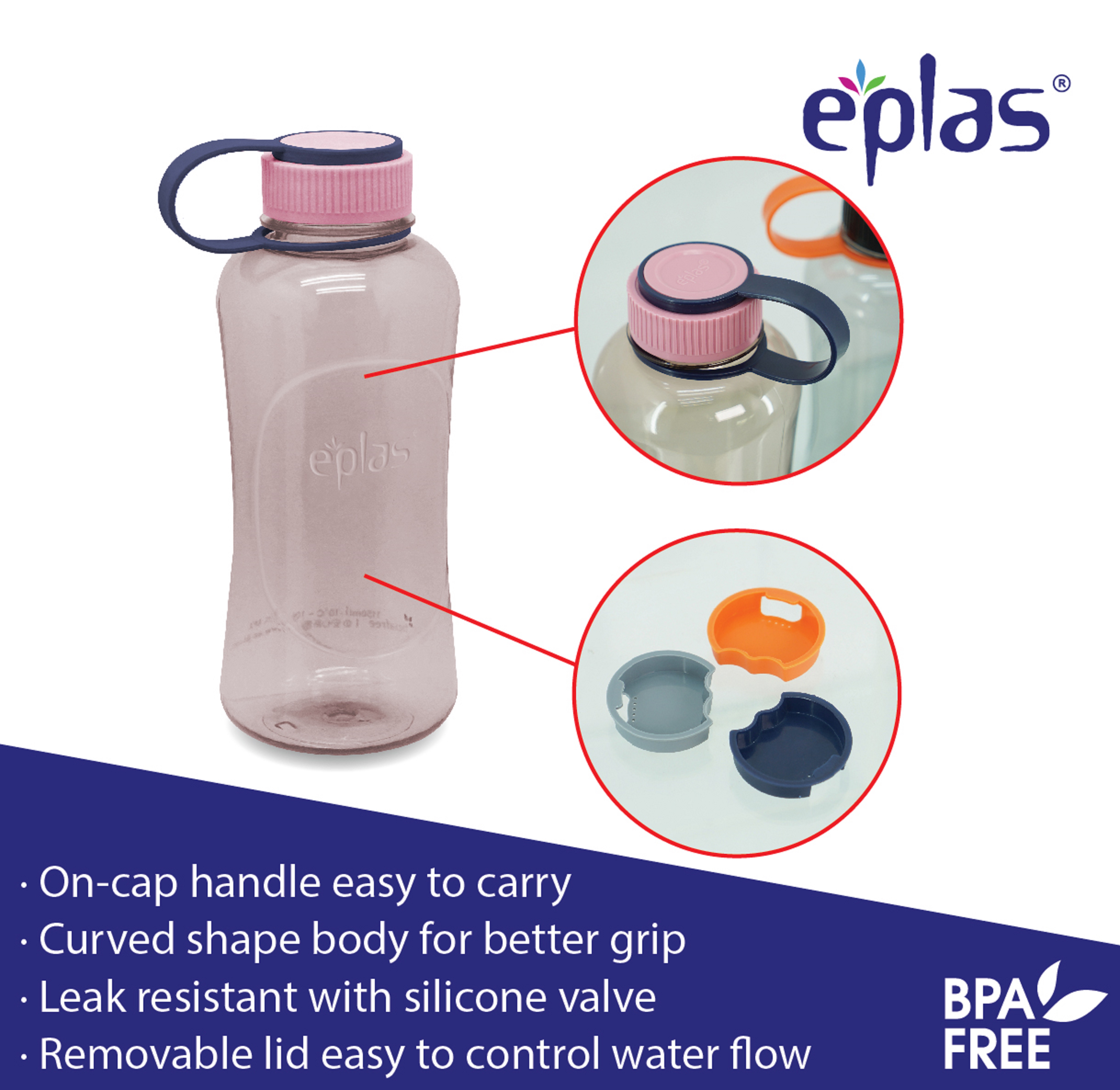 EPLAS WATER BOTTLE 850ML TRITAN BPA-FREE EGG-850BPA
