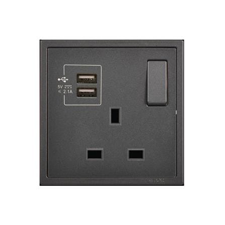 13A 1G FLAT PIN WITH 2USB H701384 BLACK SIMON