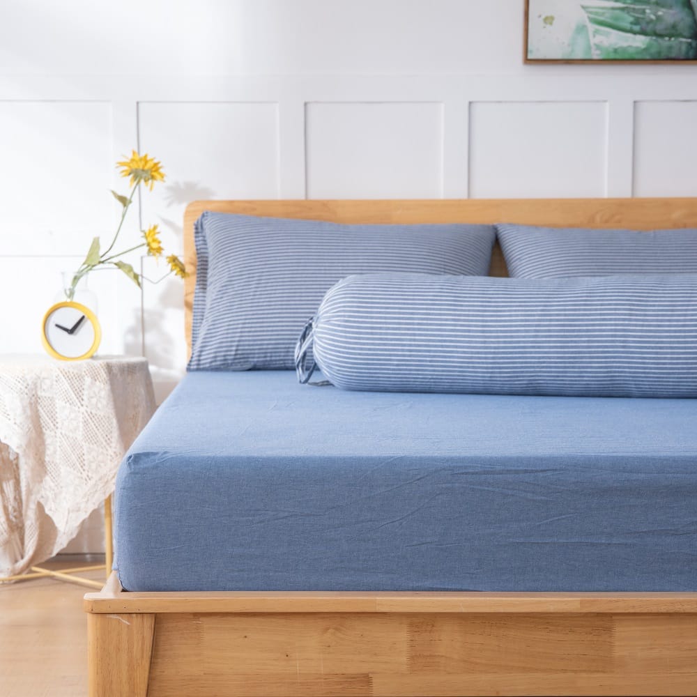 HLS BEDSHEET JAPANESE STYLE COTTON QUEEN BLUE