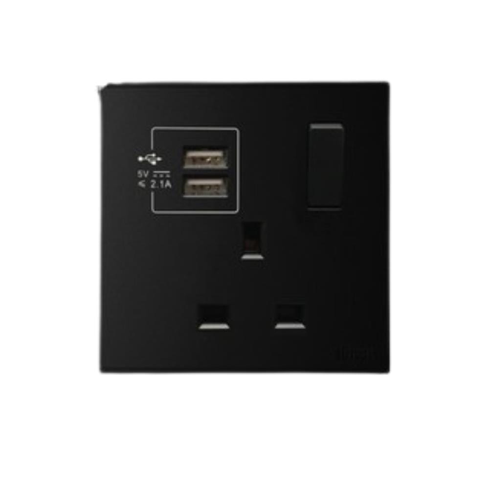 13AMP 1GANG FLAT PIN WITH 2USB SIMON 721384-BLACK
