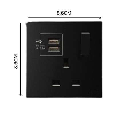 13AMP 1GANG FLAT PIN WITH 2USB SIMON 721384-BLACK