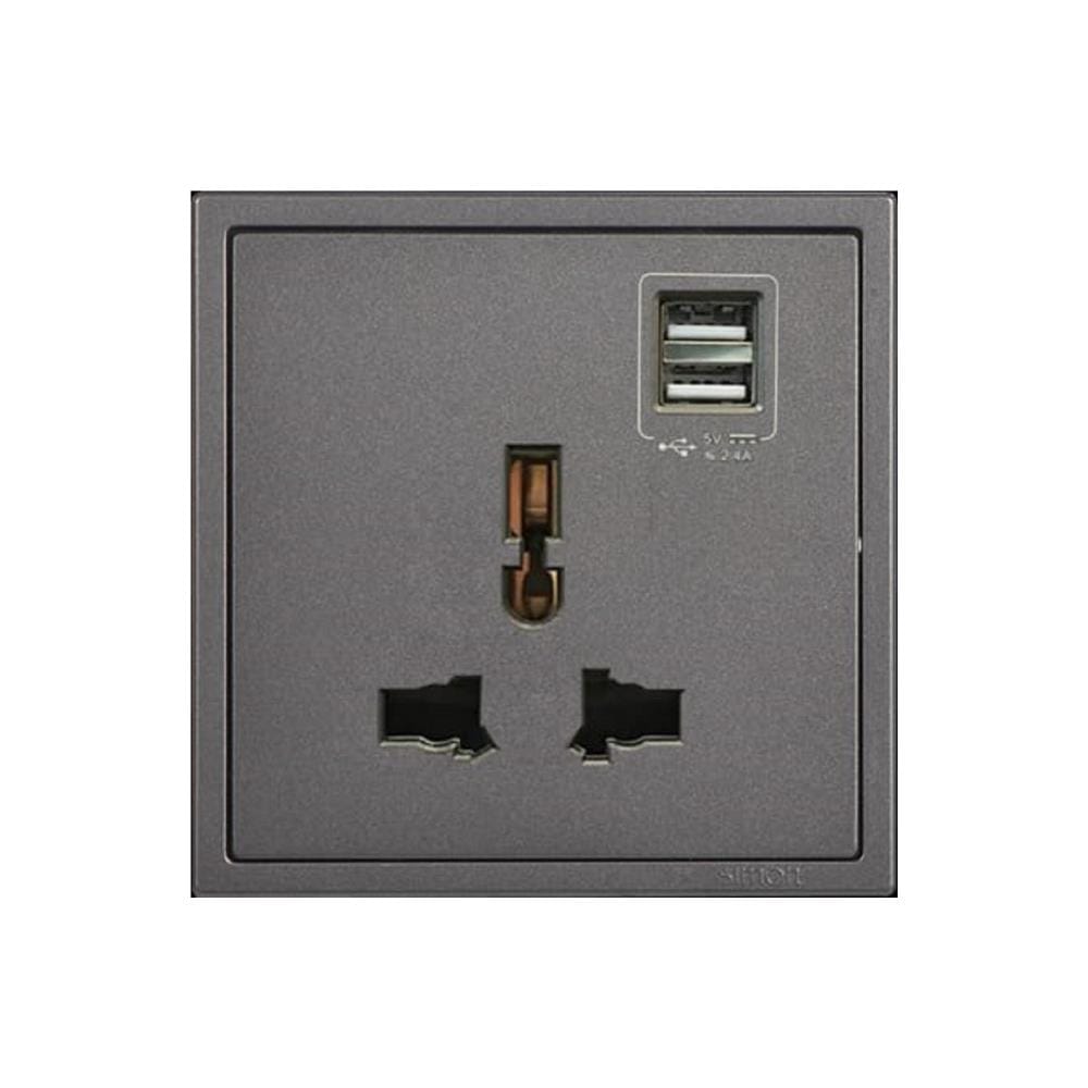 13A UNIVERSAL WITH 2USB SOCKET H70E725 SIMON BLACK