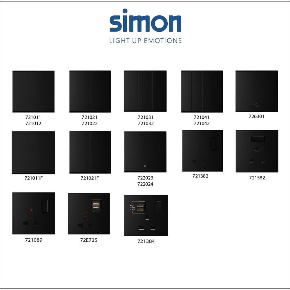 SIMON 13A 2 GANG 1 WAY SWITCH SOCKET 724583/582 BLACK