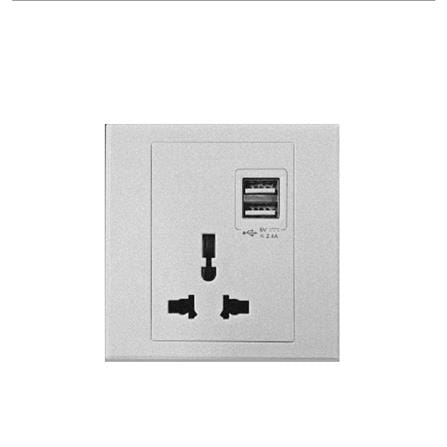 13A SINGLE SOCKET UNIVERSAL WITH 2USB SIMON 306725 SILVER