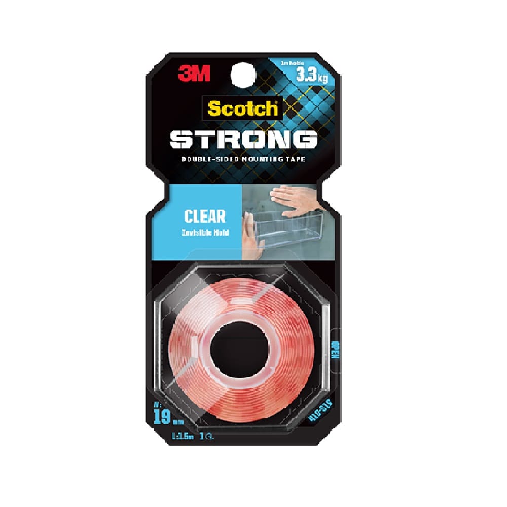 SCOTCH CLEAR DOUBLE-SIDED MOUNTING TAPE 19MMx1.5M (410-S19)