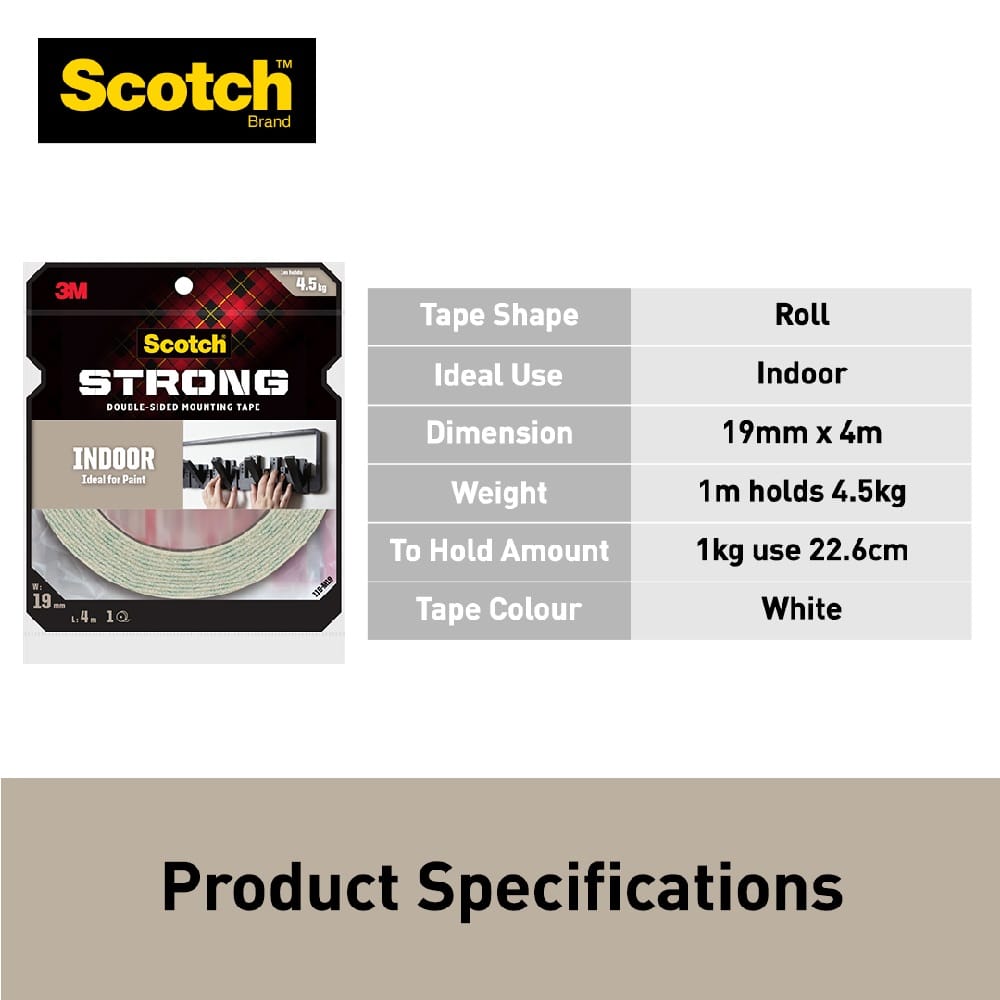 SCOTCH INDOOR DOUBLE-SIDED MOUNTING TAPE 19MMx4M (110-M19)