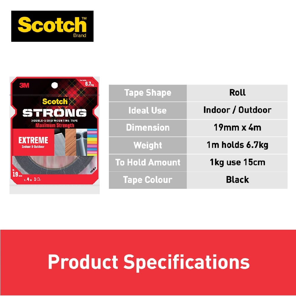 SCOTCH EXTREME DOUBLE-SIDED MOUNTING TAPE 19MMx4M (M19)