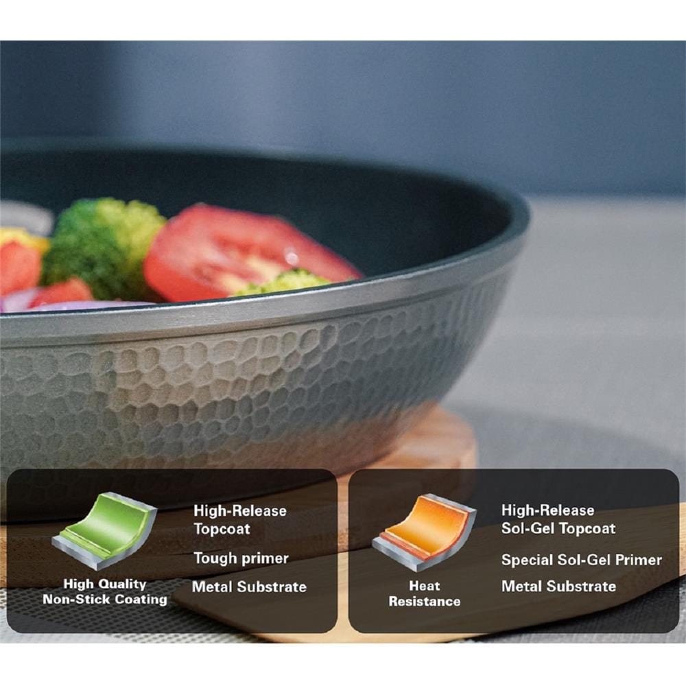 HAMILTON BEACH HAMMERED FORGED ALUMINUM FRY PAN 9.5IN (24CM), NON-STICK COATING