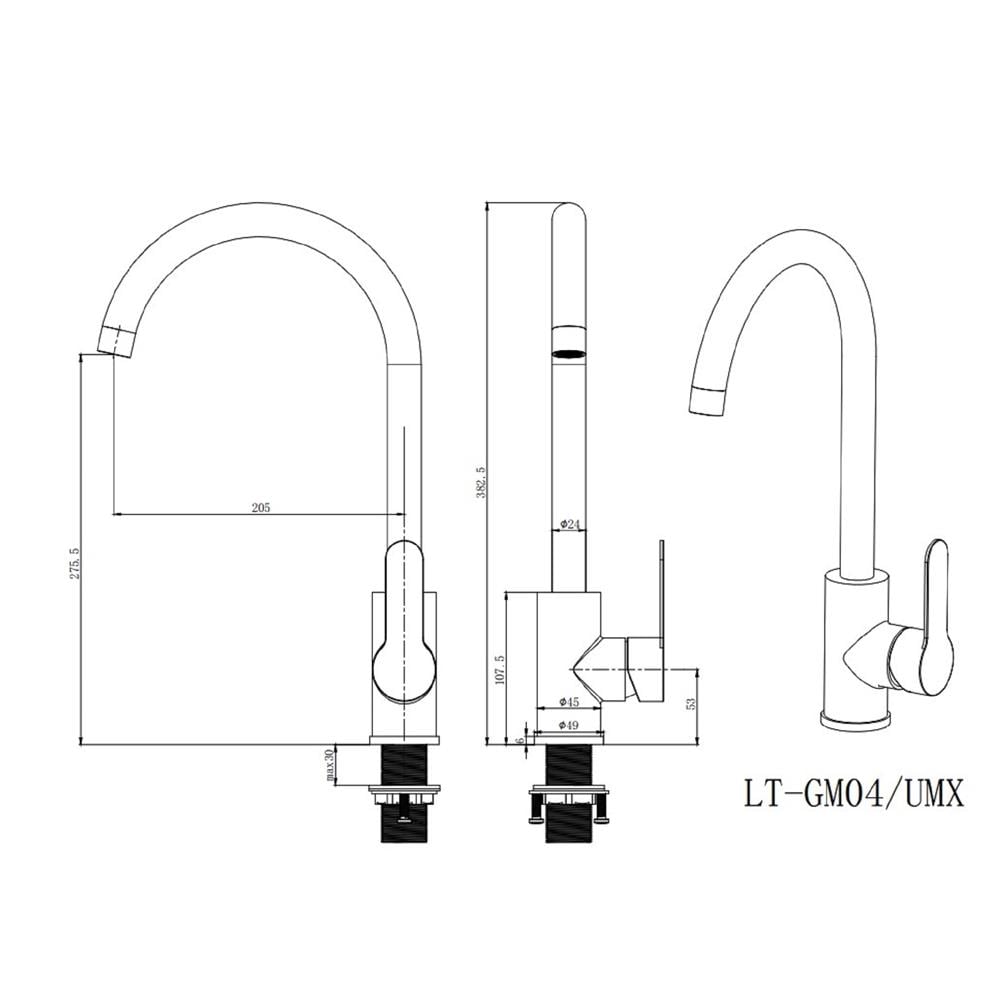 LIVINOX SINK FAUCET MIXER LT-GM04/UMX STAINLESS STEEL GUN METAL
