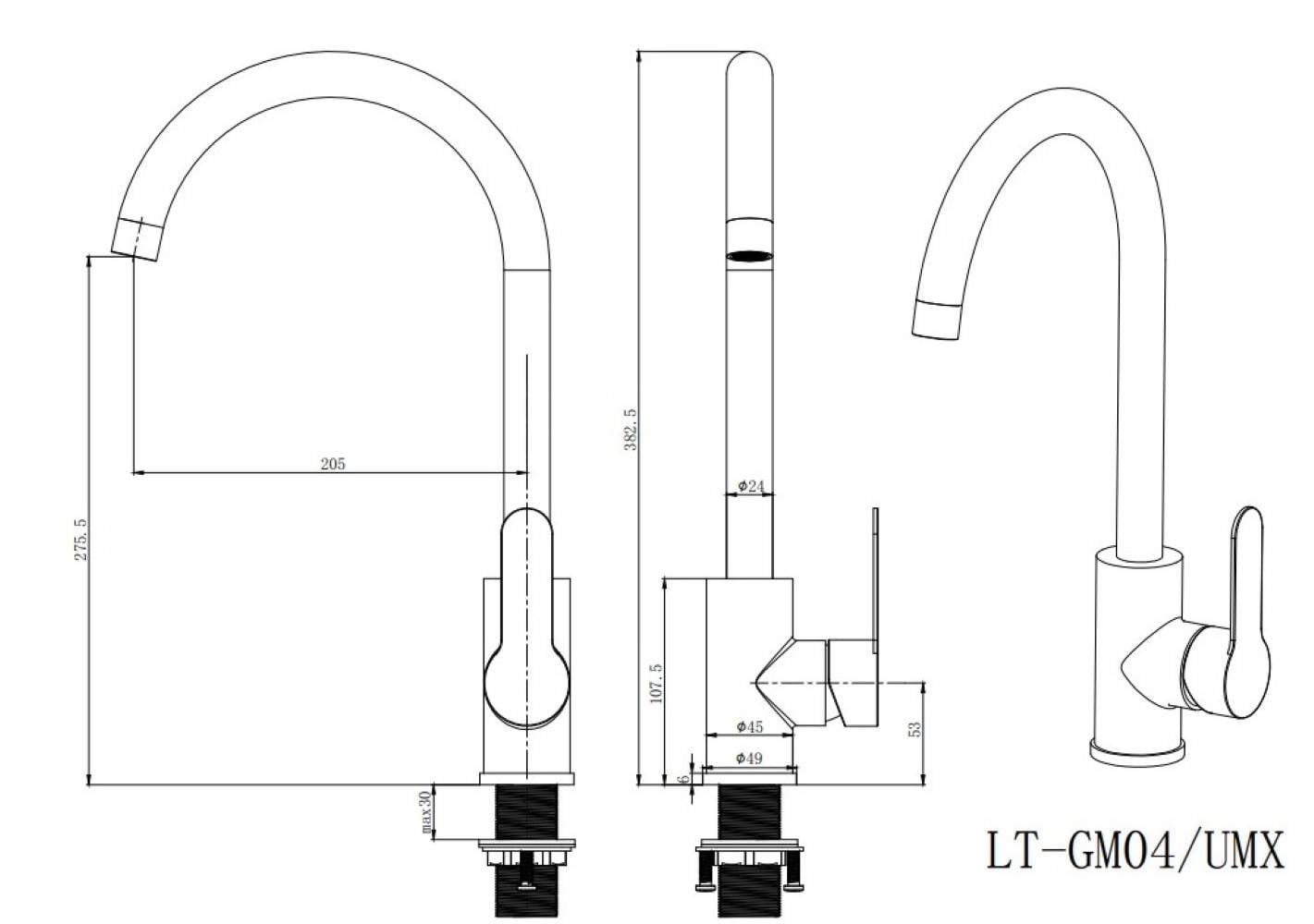 LIVINOX SINK FAUCET MIXER LT-GM04/UMX STAINLESS STEEL GUN METAL