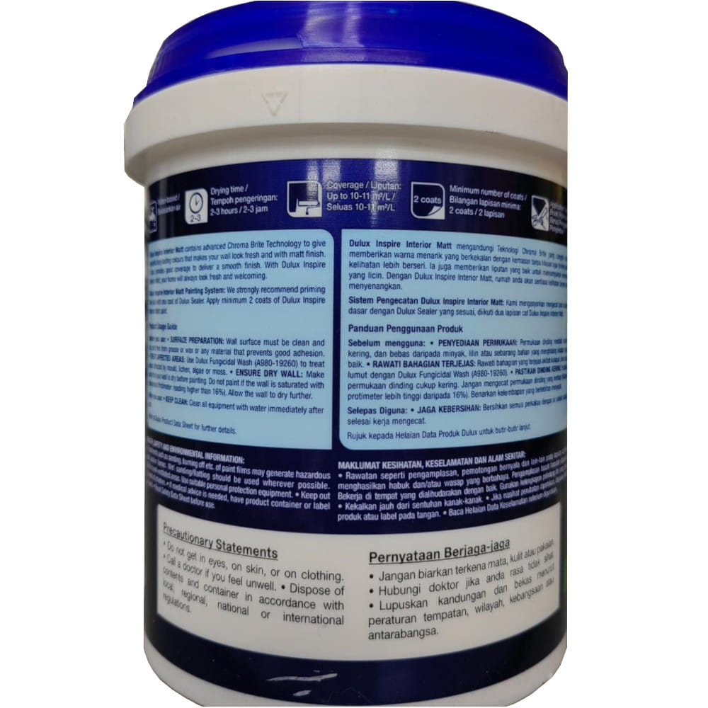DULUX INSPIRE MATT 5L BASE C INTERIOR PAINT