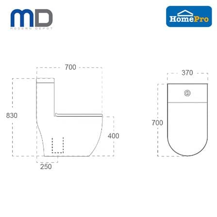 MD 1P TOILET AVA 3/6L RIMLESS U-SHAPE WHITE
