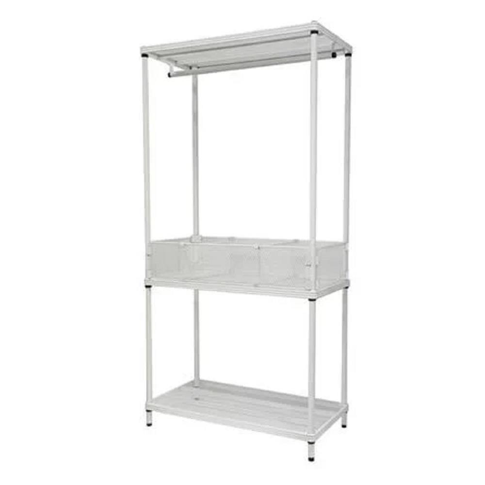 CLOTHES RACK WITH SHELF AND STORAGE PLIM 90X45X180CM WHITE