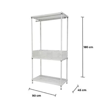 CLOTHES RACK WITH SHELF AND STORAGE PLIM 90X45X180CM WHITE