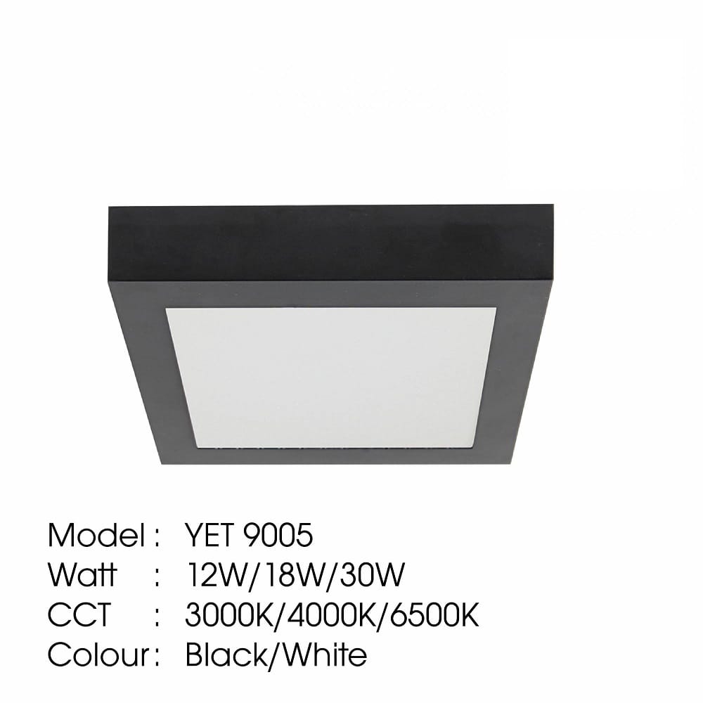 YETPLUS LED SURFACE DOWNLIGHT 9005 12W 6500K BLACK SQUARE