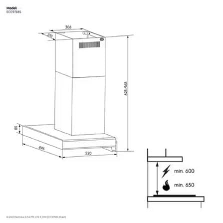 ELECTROLUX CHIMNEY HOOD ECC9788S 90CM 1500M3/H WITH INVERTER MOTOR