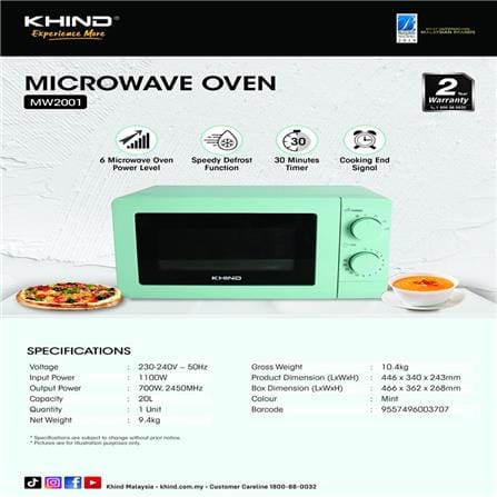 KHIND MICROWAVE OVEN MW2001 1100WATT 20.0LITER