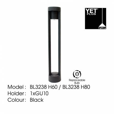 YETPLUS BOLLARD BL3238 GU10 BLACK H60