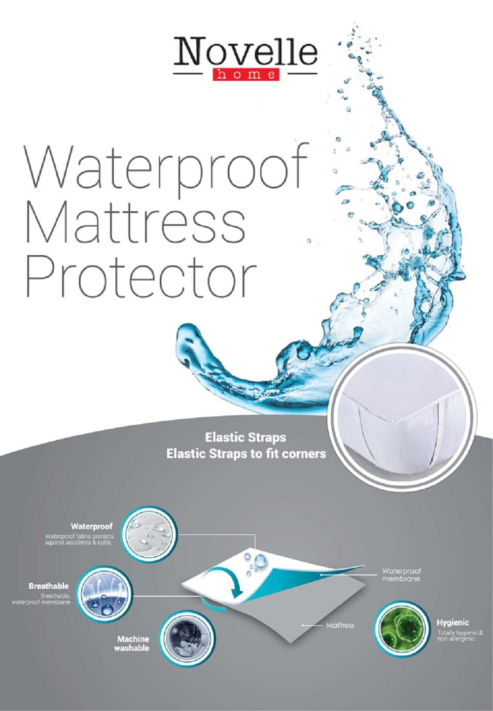 NOVELLE WATERPROOF ELASTIC MATTRESS PROTECTOR QUEE SIZE