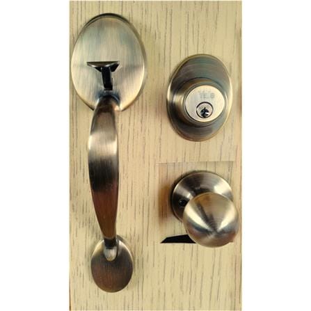 YALE ENTRANCE HANDLE SET NV/CA5057 US5 ANTIQUE BRASS