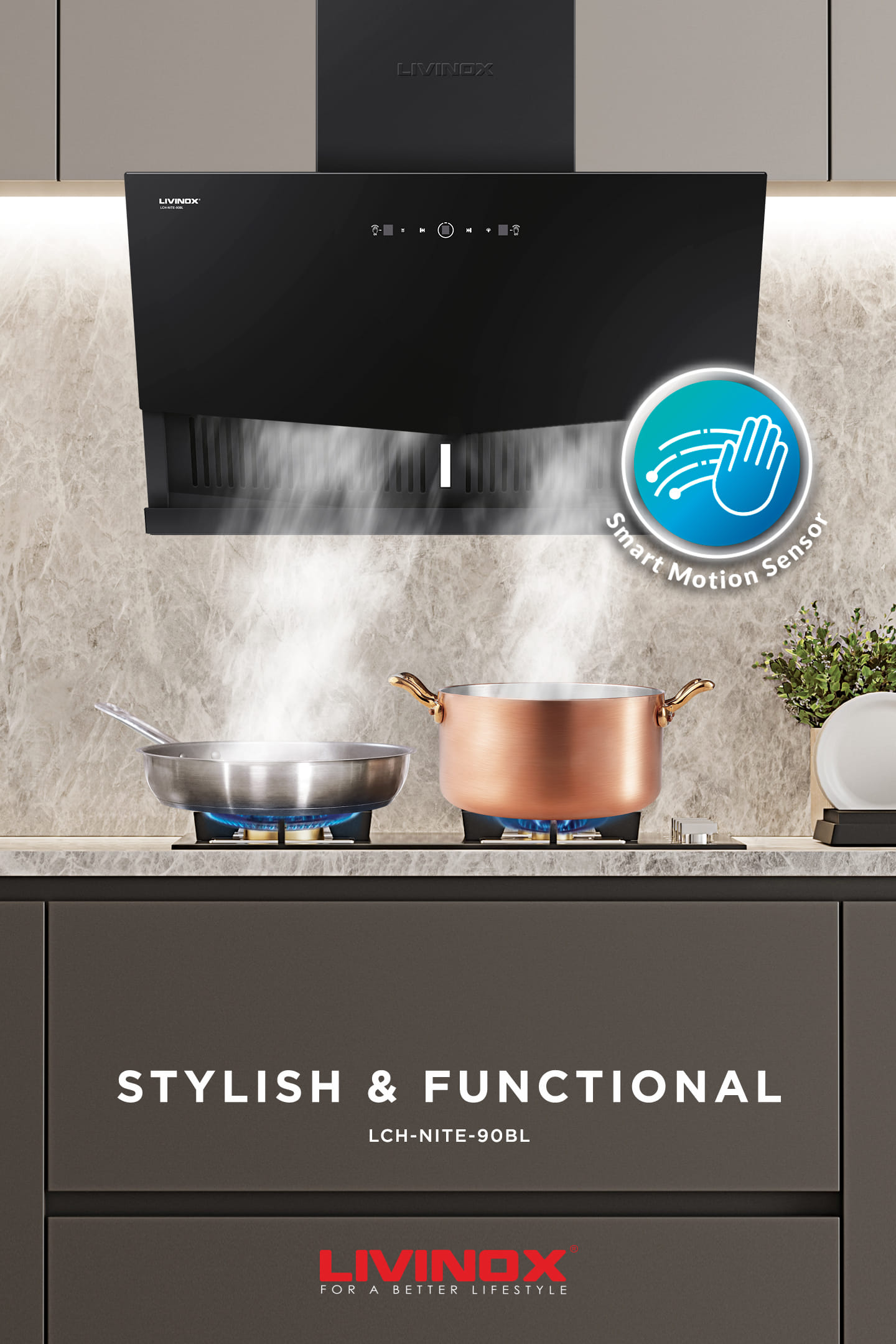 LIVINOX CHIMNEY HOOD LCH-NITE-90BL 90CM 1400M3/H