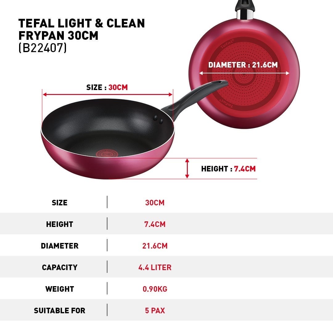 TEFAL LIGHT & CLEAN NON-STICK FRYPAN 30CM B22407