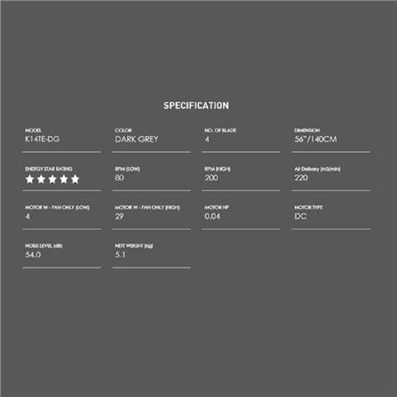 KDK CEILING FAN K14TE-DG DARK GREY 4BLADES 56"