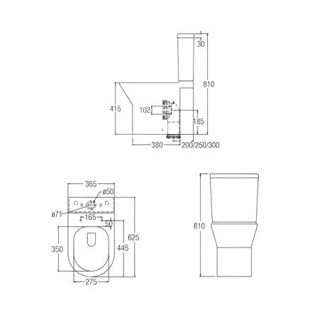JOHNSON SUISSE TREVISO DUAL OUTLET 4.5/3L 2P TOILET (RIMLESS) WBSC950156WW WHITE