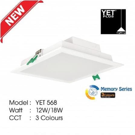 YETPLUS RECESSED DOWNLIGHT LED 568 18W 3COLOR SQUARE 6"