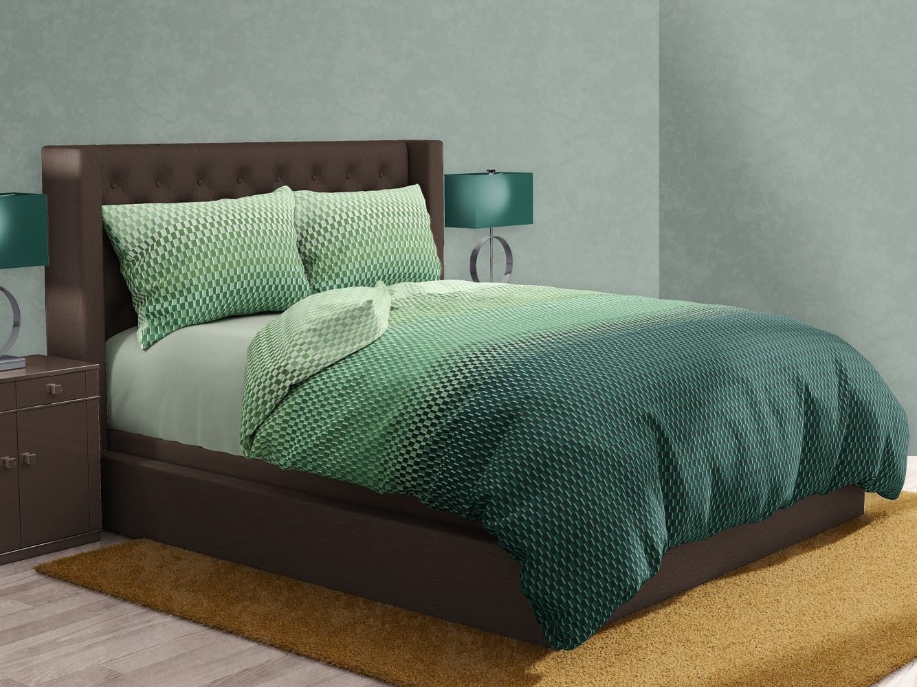 NORDIC HOME FITTED SHEET SET FRIGGA ELEMENT KING JIMMY GREEN