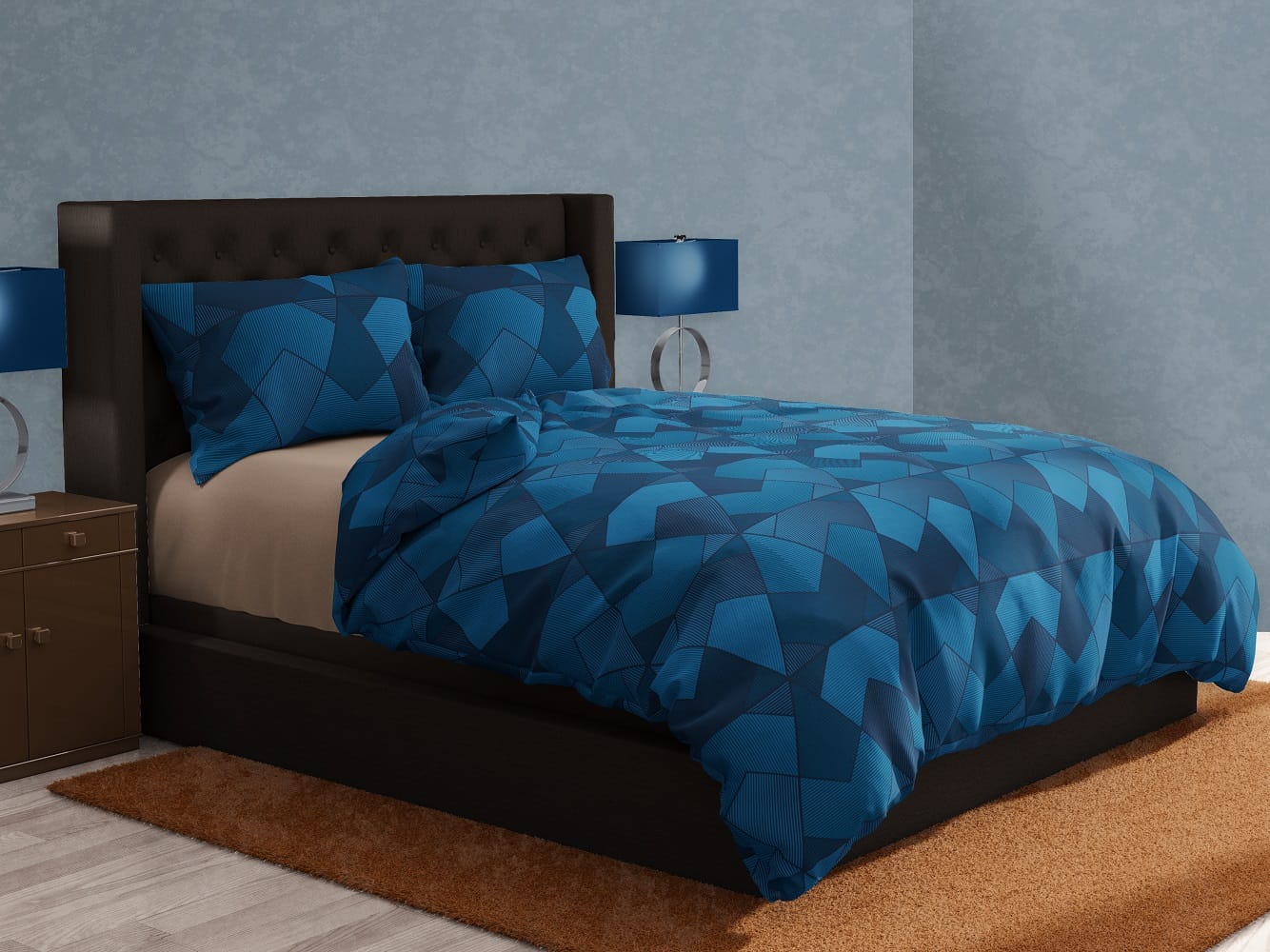 NORDIC HOME FITTED SHEET SET FRIGGA ELEMENT QUEEN GREYSON BLUE