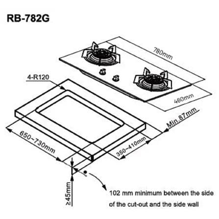 RINNAI FLEXIBLE GAS HOB RB-782G 2 BURNERS 5.0KW 65-73CM WIDTH