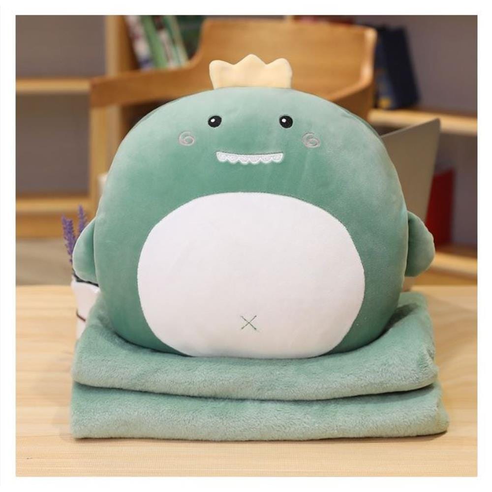 HLS PLUSH CUSHION BLANKET DINOSAUR GREEN