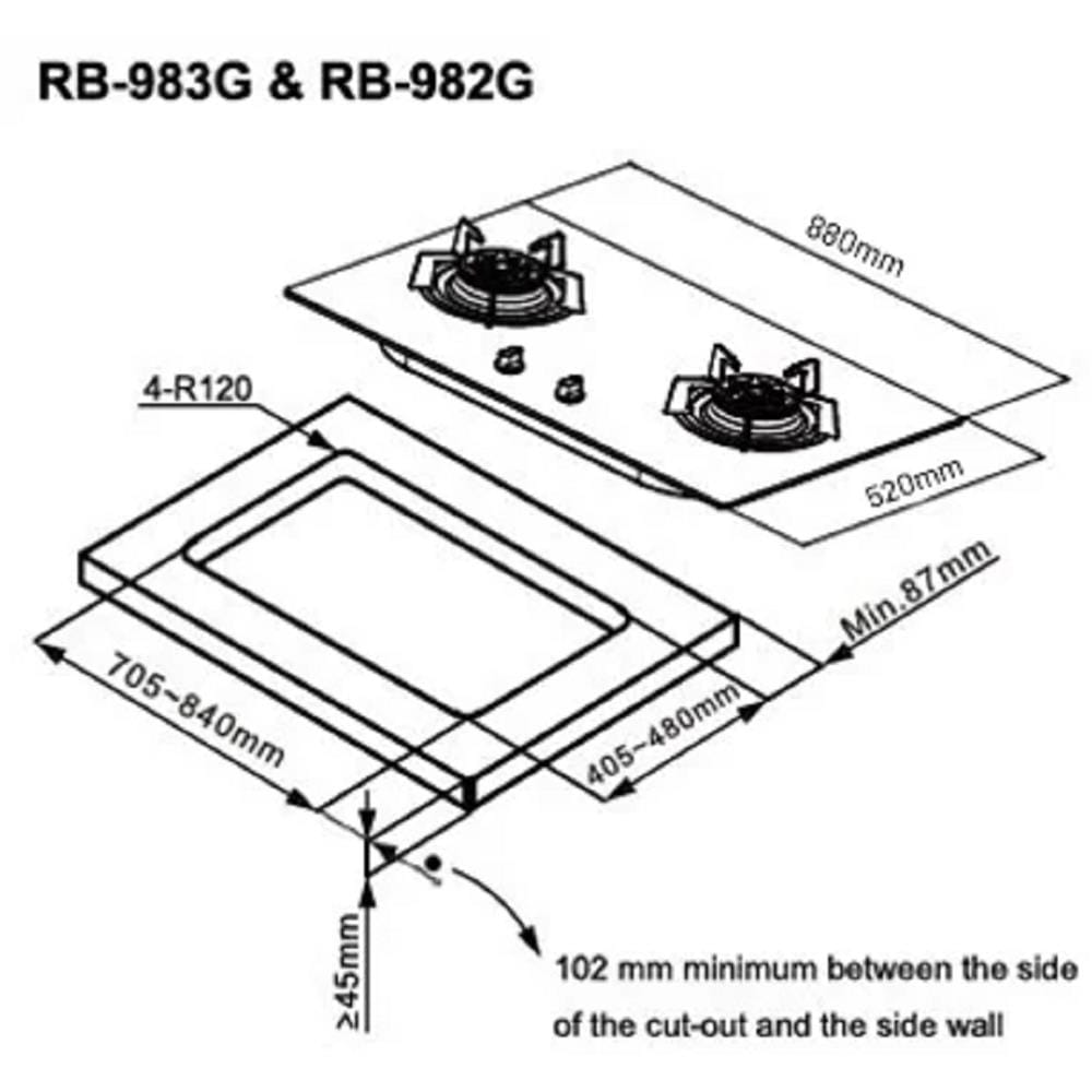 RINNAI GAS HOB RB-982G 2BURNERS 5.0KW 88CM