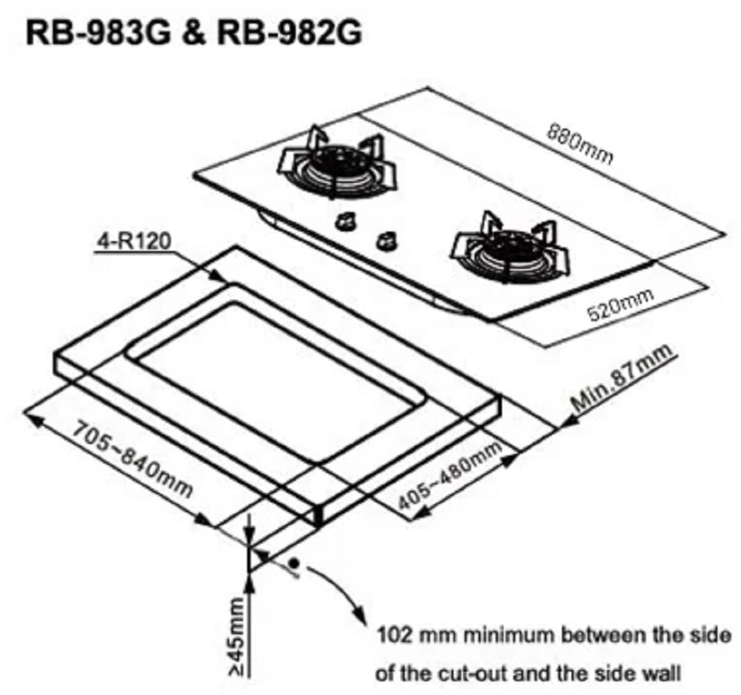 RINNAI GAS HOB RB-982G 2BURNERS 5.0KW 88CM