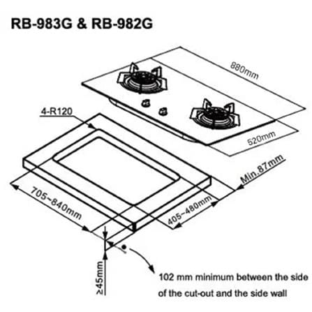 RINNAI GAS HOB RB-982G 2BURNERS 5.0KW 88CM