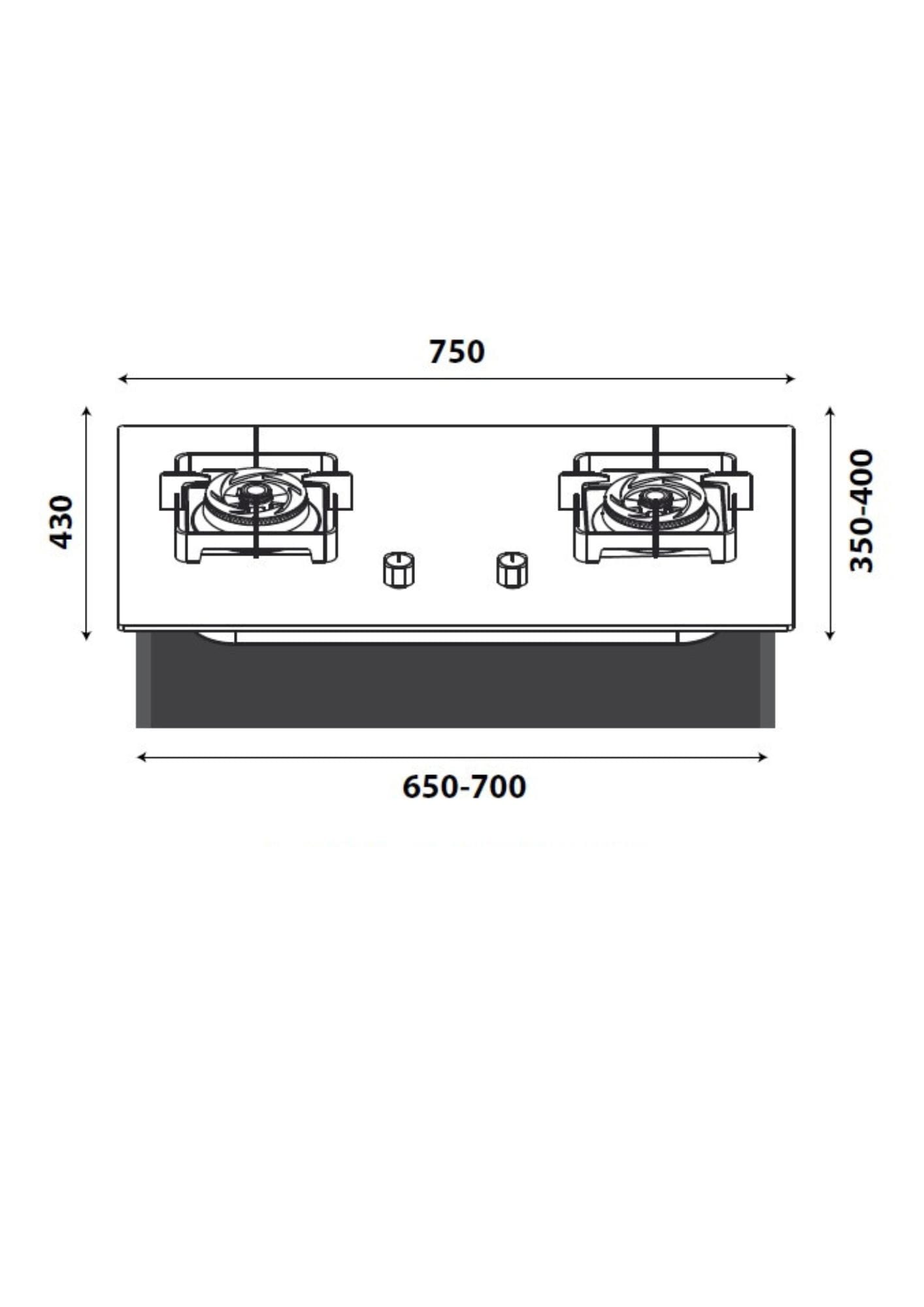 LIVINOX FLEXIBLE GAS HOB LGH-428 2B STAINLESS STEEL 2BURNERS 5.2KW 78CM