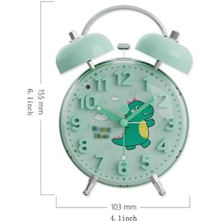 ECHT 4 INCH ALARM CLOCK FOR KIDS CARTOON DINOSAUR GREEN