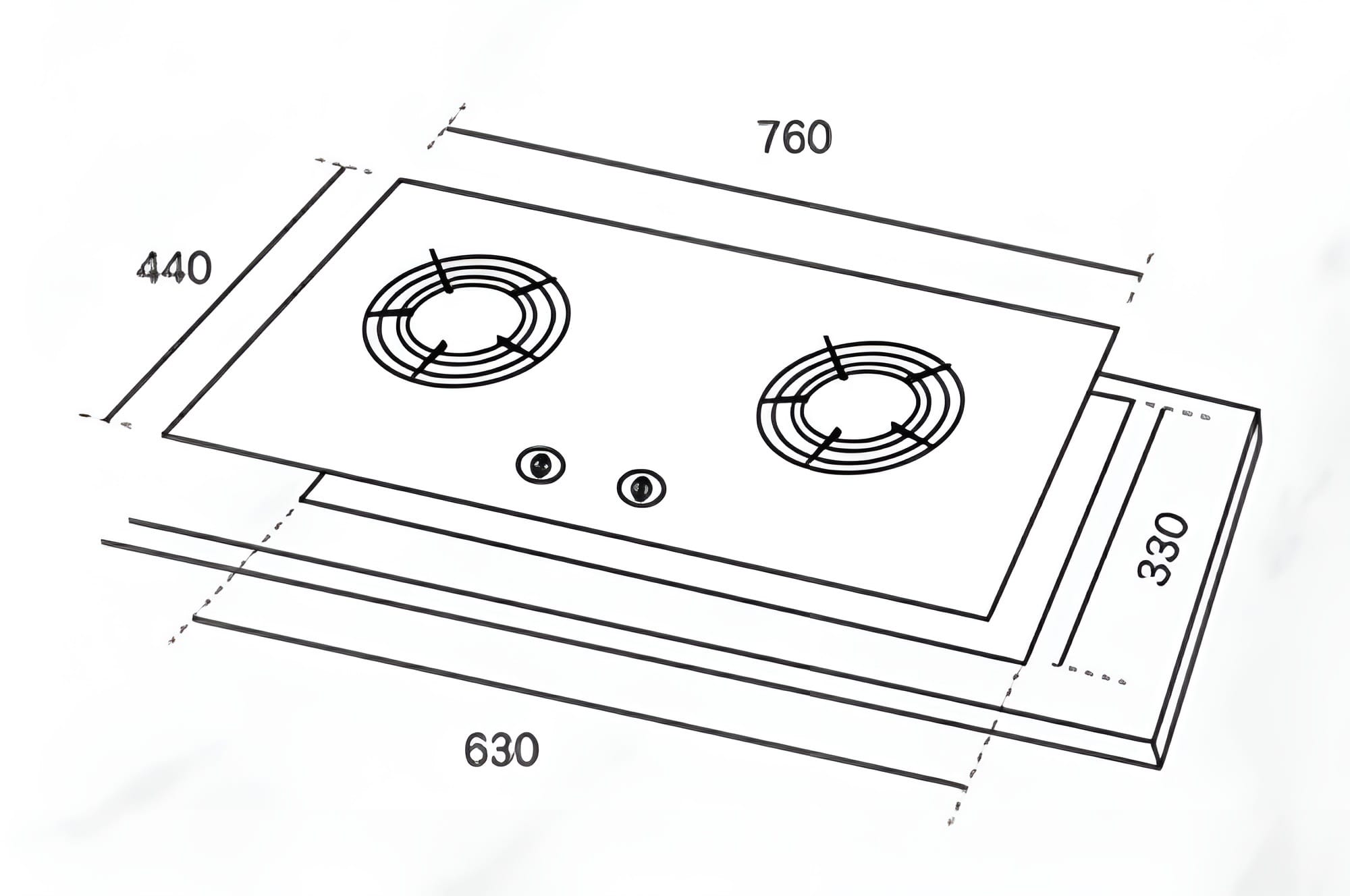 RUBINE GAS HOB RGH-CALDO2B-BL 76CM 2BURNERS 5.2KW