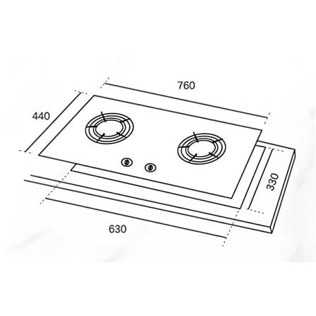 RUBINE GAS HOB RGH-CALDO2B-BL 76CM 2BURNERS 5.2KW