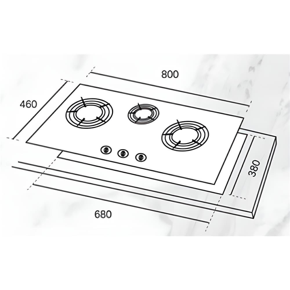 RUBINE GAS HOB RGH-CALDO3B-BL 5.2+2.0KW 3BURNERS 80CM